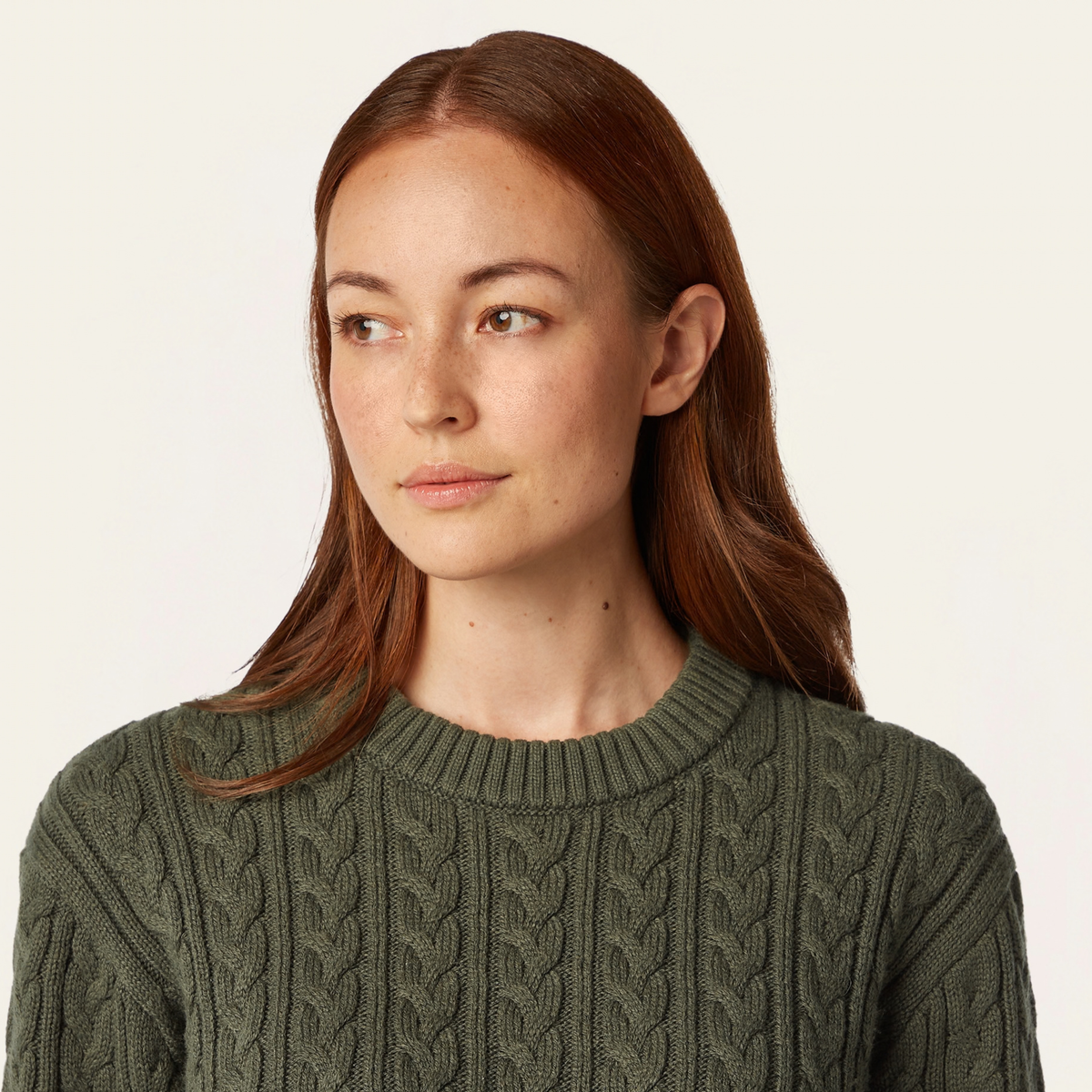 Heavy Seawool Cable Crewneck - Dark Olive