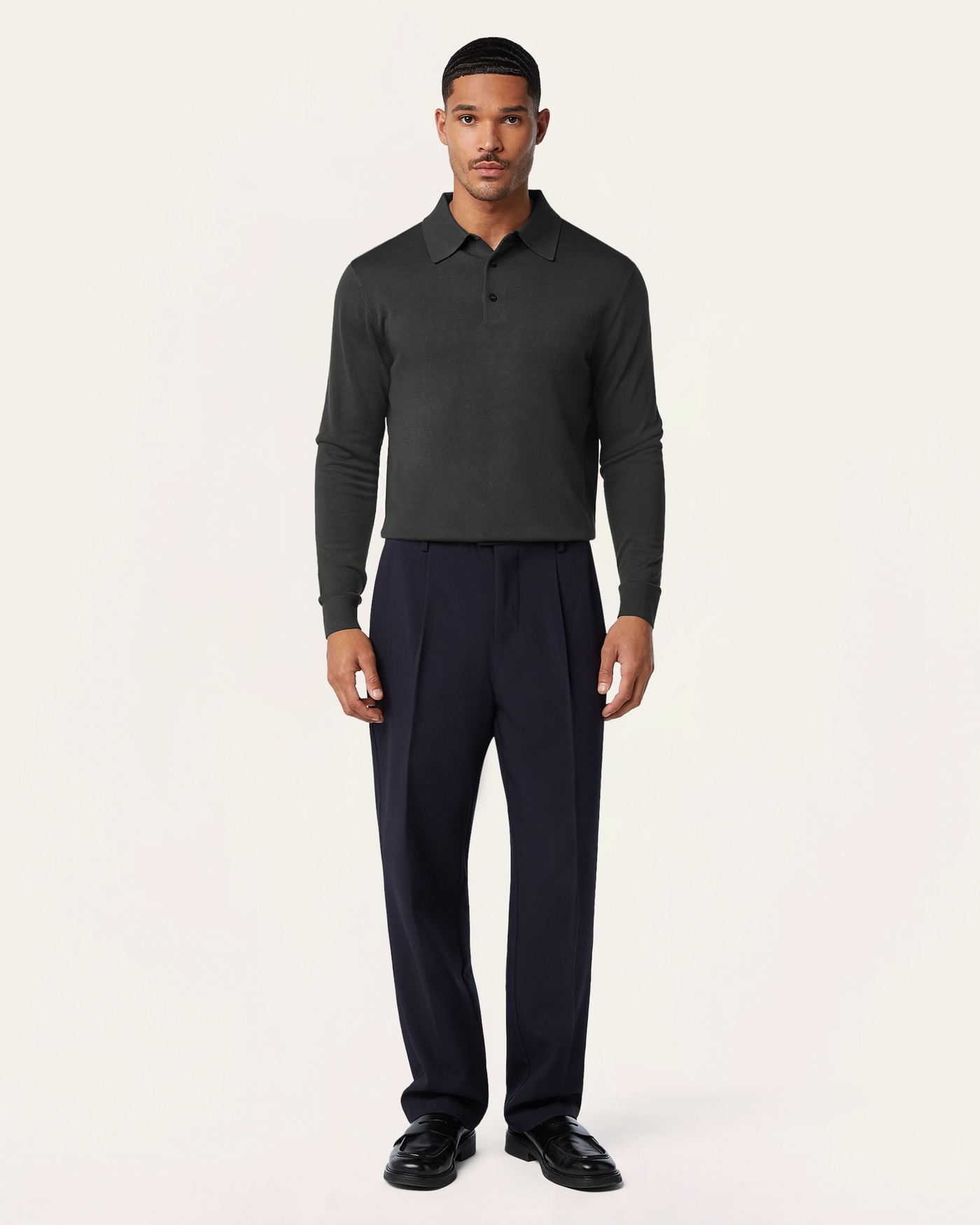 Knitted Long-sleeve Polo Dark Grey