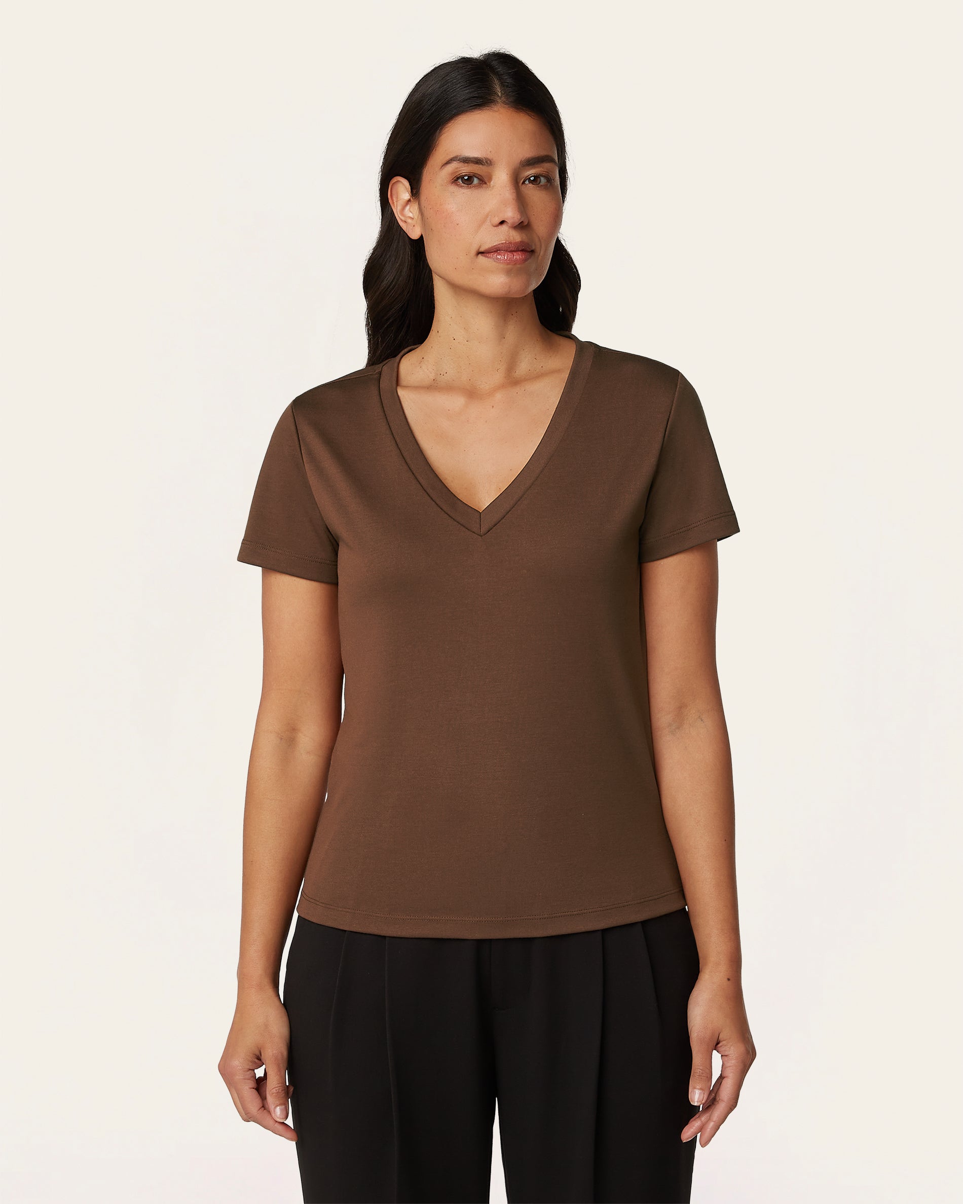 Interlock V-neck Slim Fit T-shirt - Brown