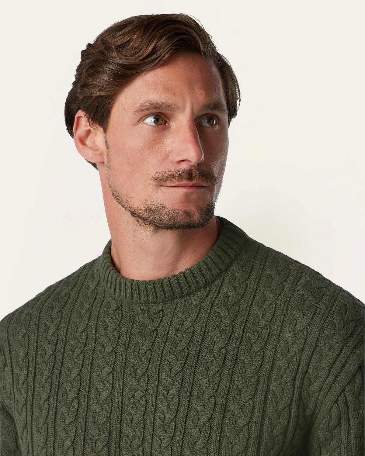 Heavy Seawool Cable Crewneck Dark Olive