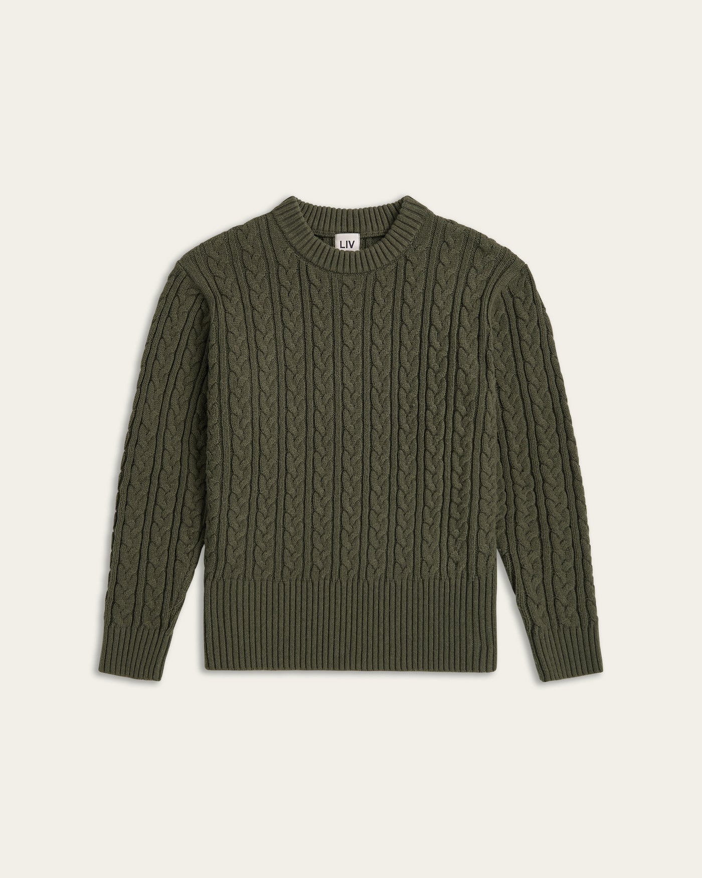 Heavy Seawool Cable Crewneck - Dark Olive