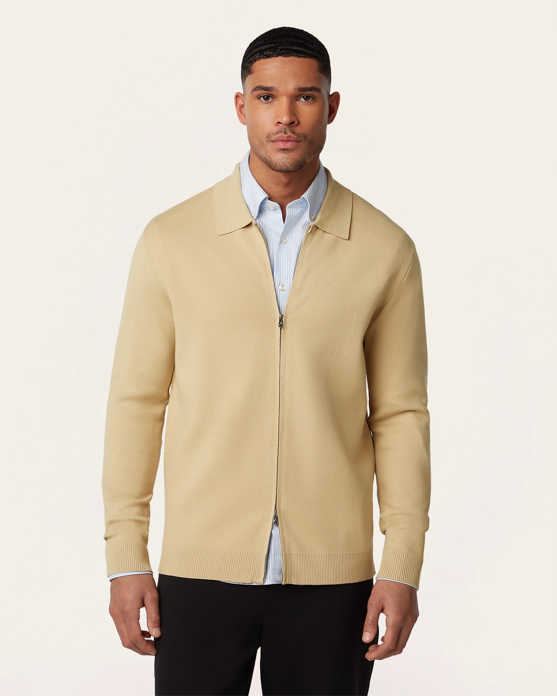 Full Zip Jacquard Cardigan Sand