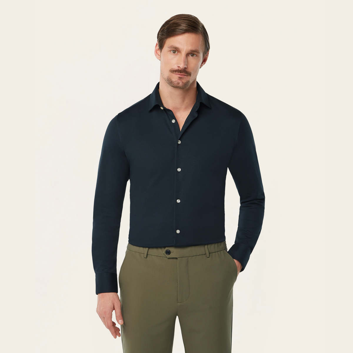Knitted non-iron shirt navy
