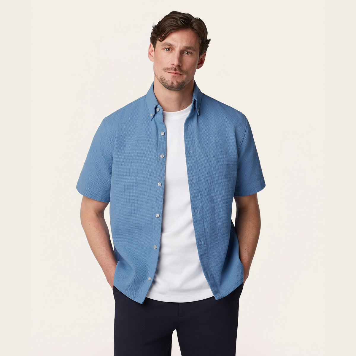 Short Sleeve Shirt Off White / Light Blue