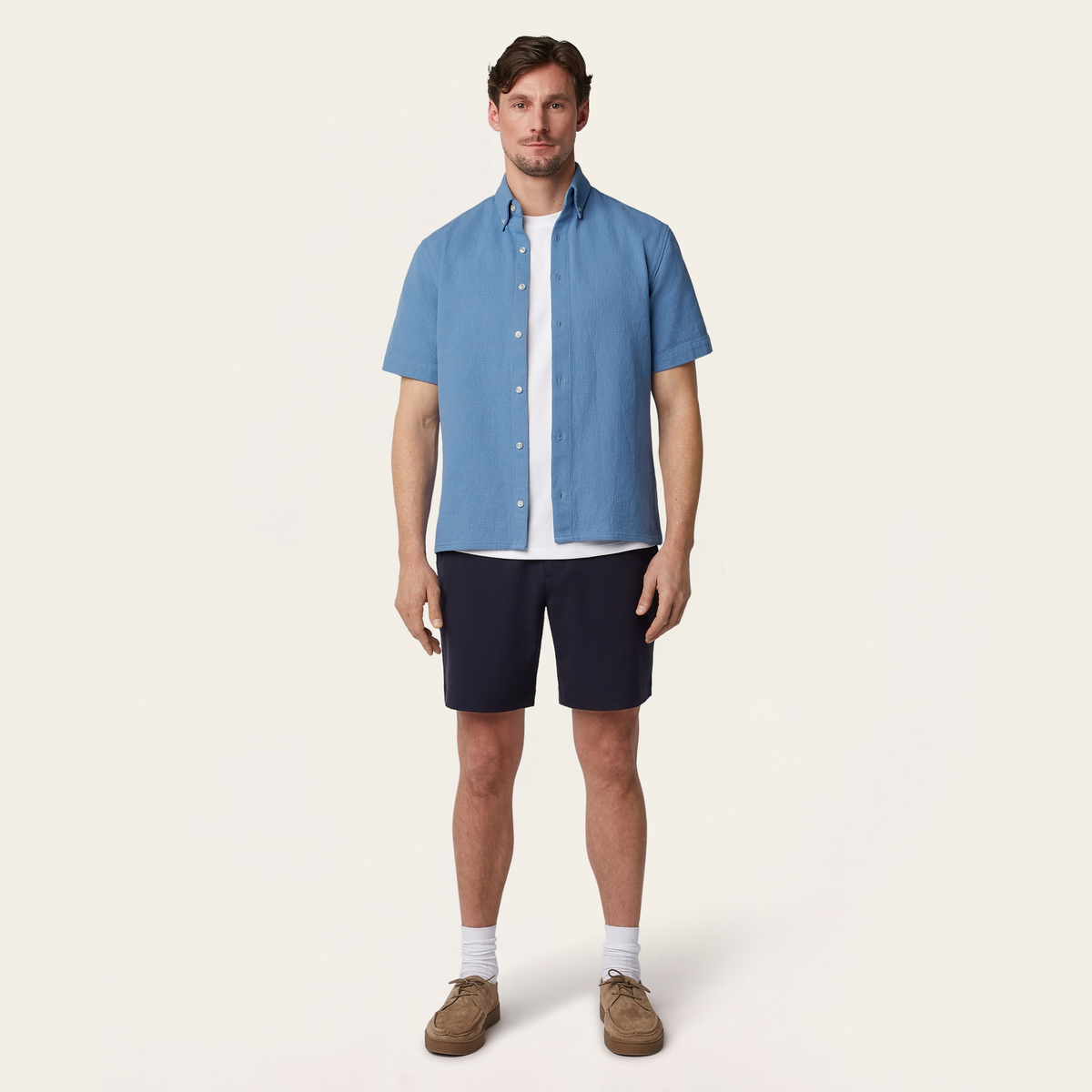 Short Sleeve Shirt Off White / Light Blue