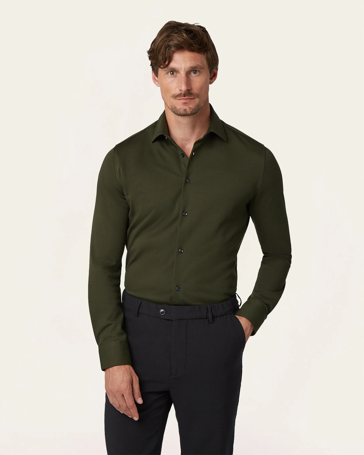 Knitted non-iron shirt Dark Green