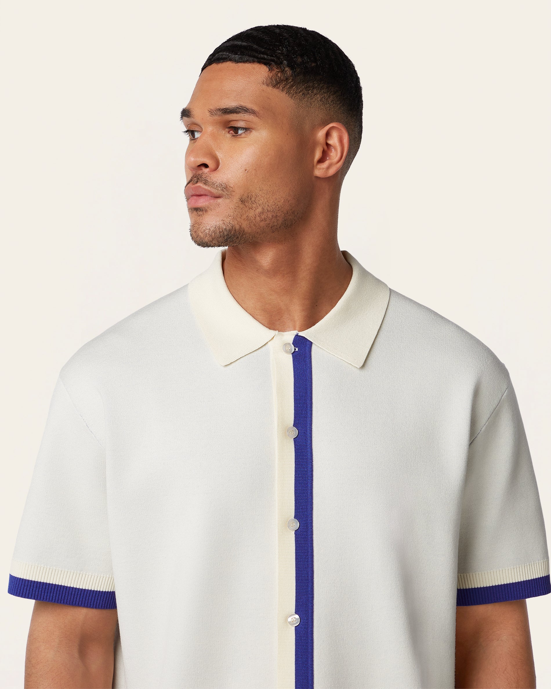 Jacquard Polo Off White / Cobalt Blue