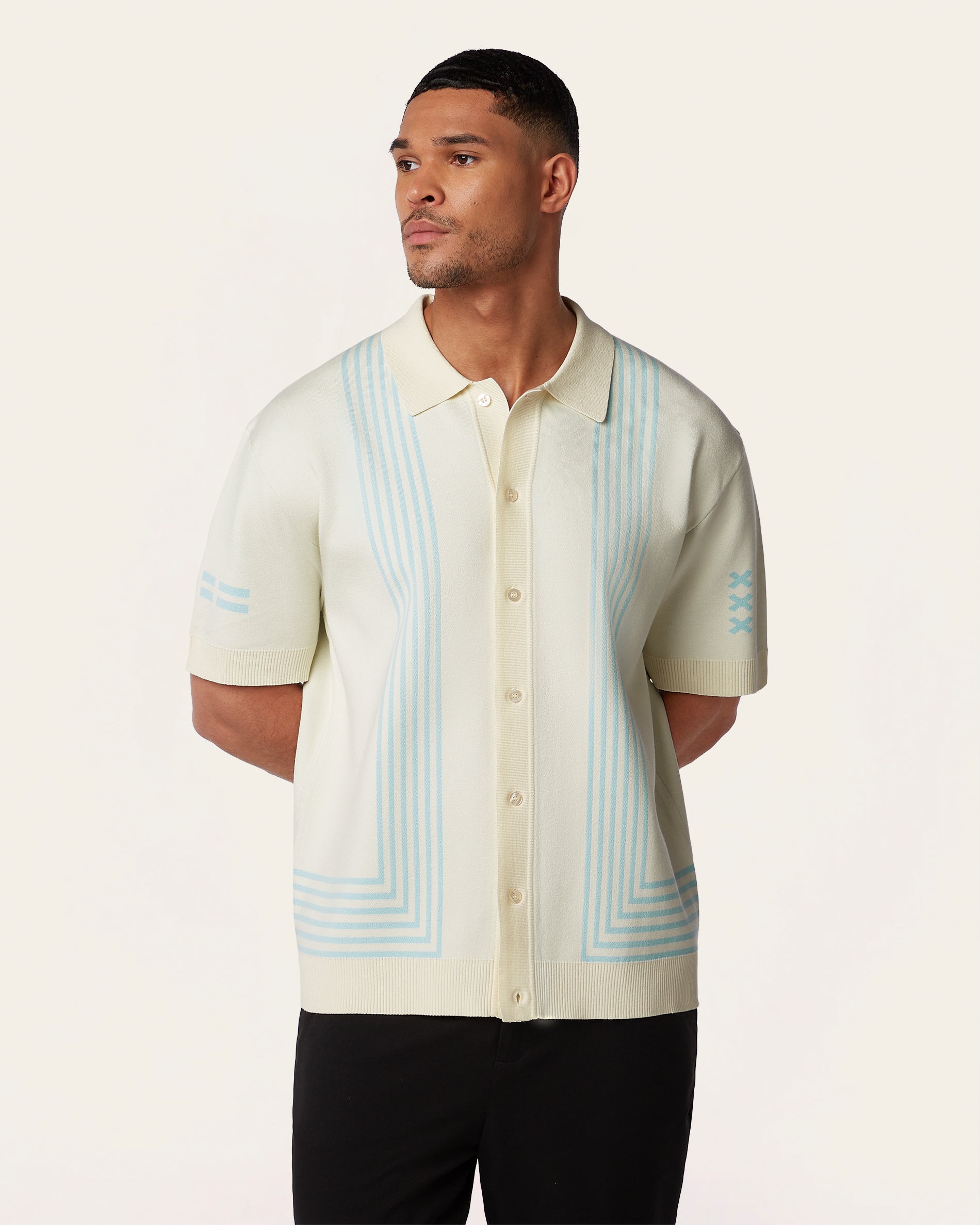 Jacquard Polo Off White / Light Blue