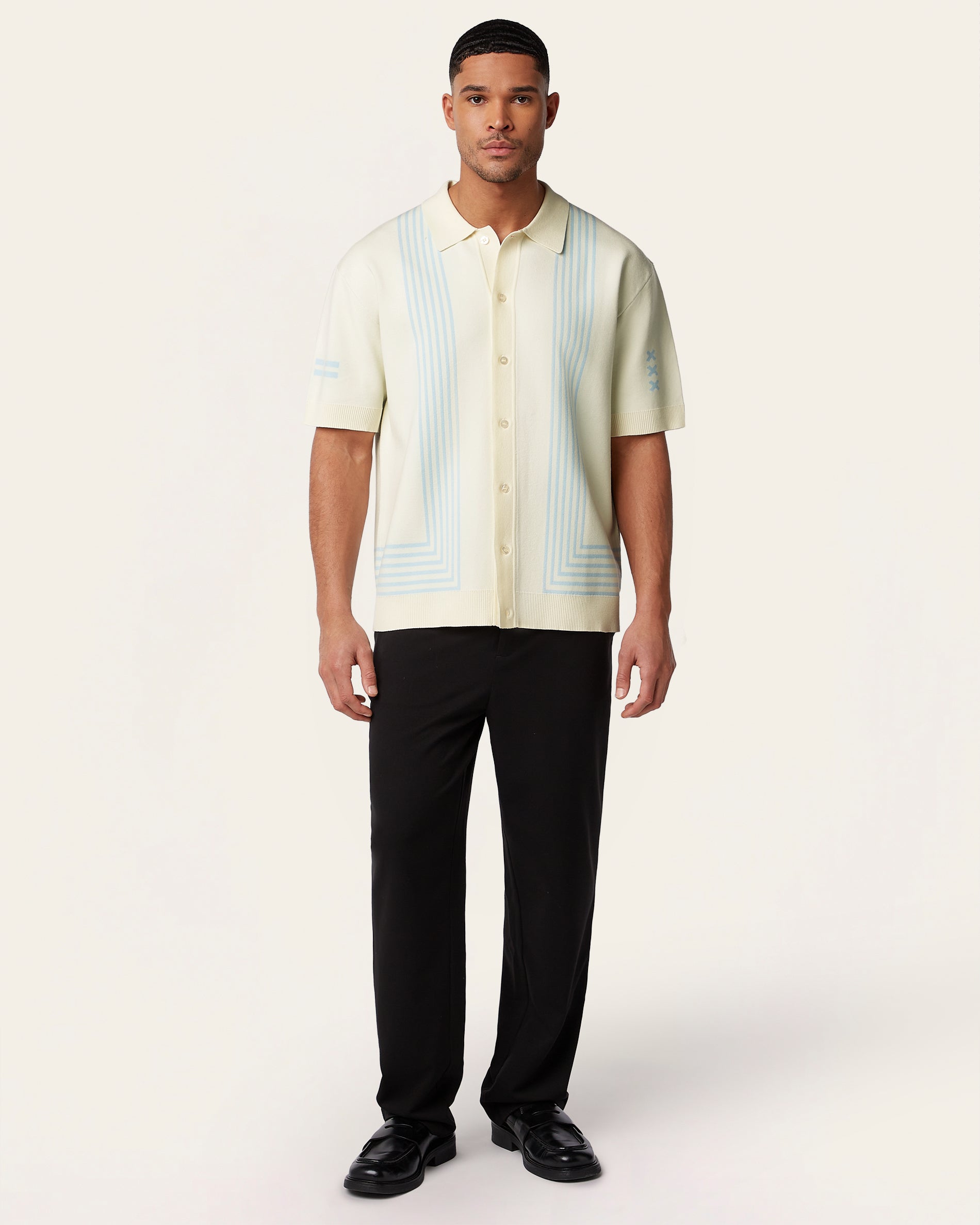Off-White & Light Blue Jacquard Polo Shirt | LABFRESH